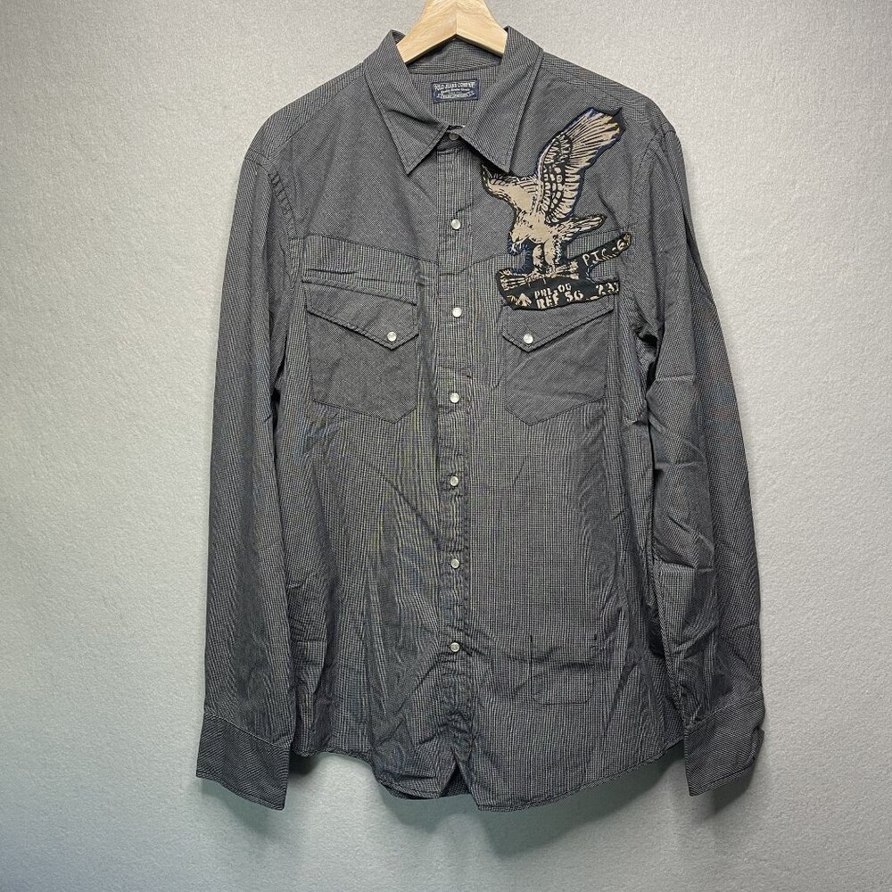 Ralph Lauren Charcoal Pinstripe Button-Down Shirt with Eagle Patch